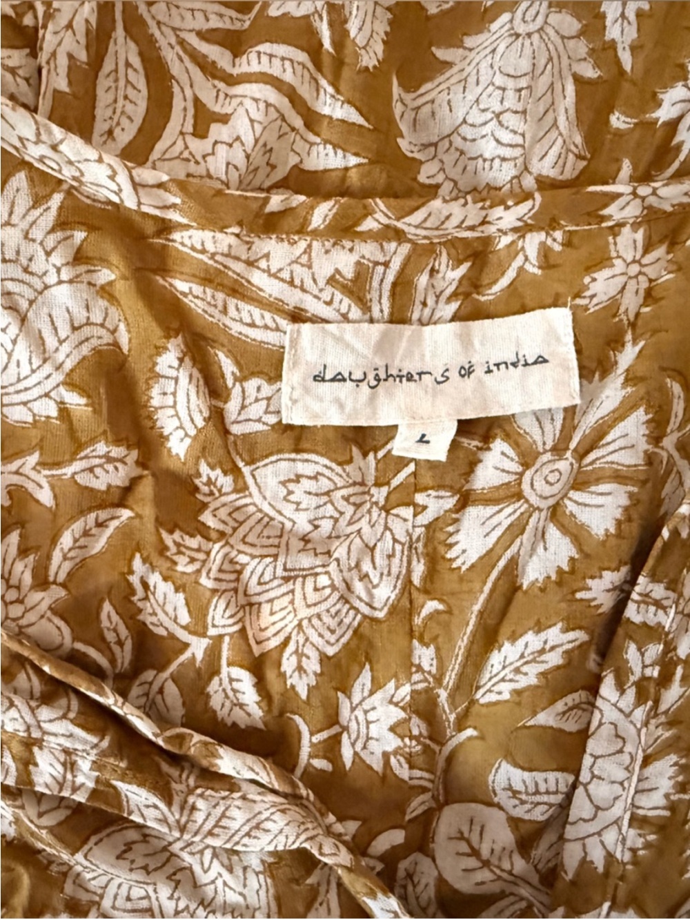 Daughters of India. 100% Cotton Kyra Floral Smocked Tunic Dress in Mustard - Picture 3 of 4